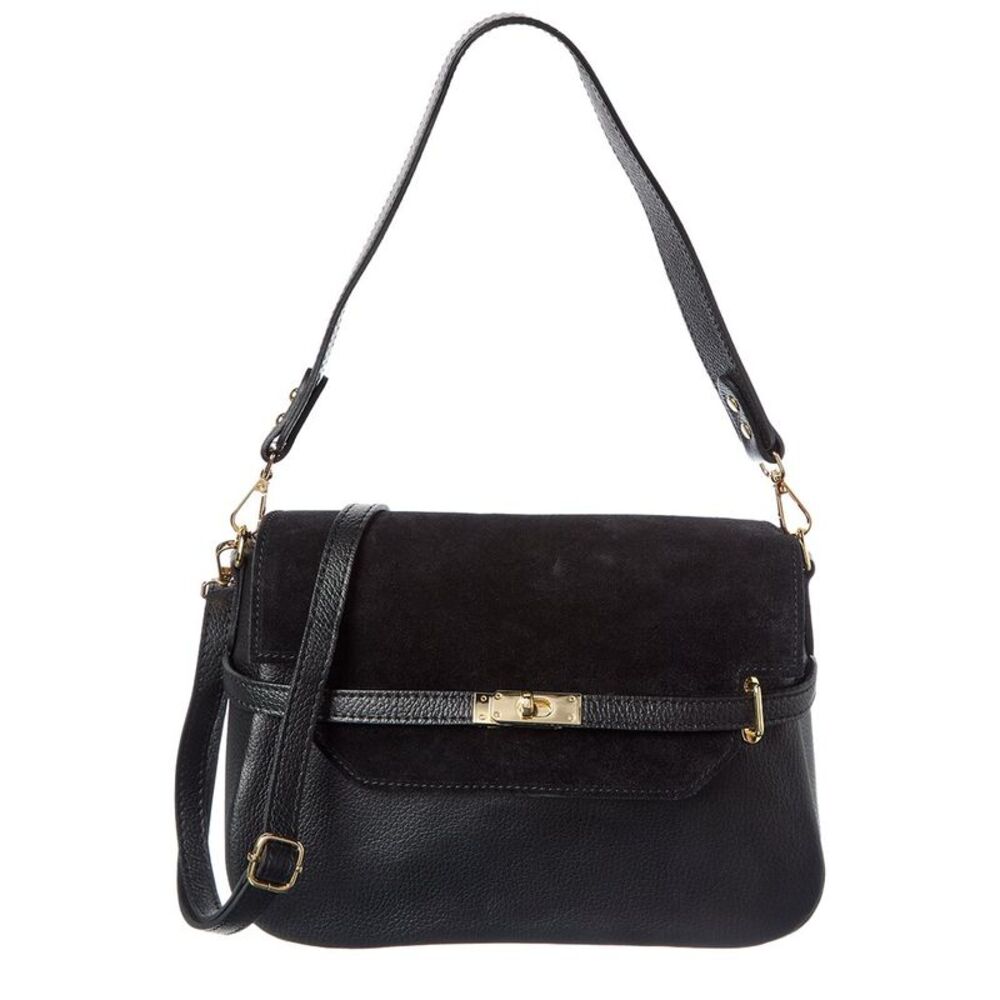 Isabella Rossetti Greta Suede & Leather Handbag, Black